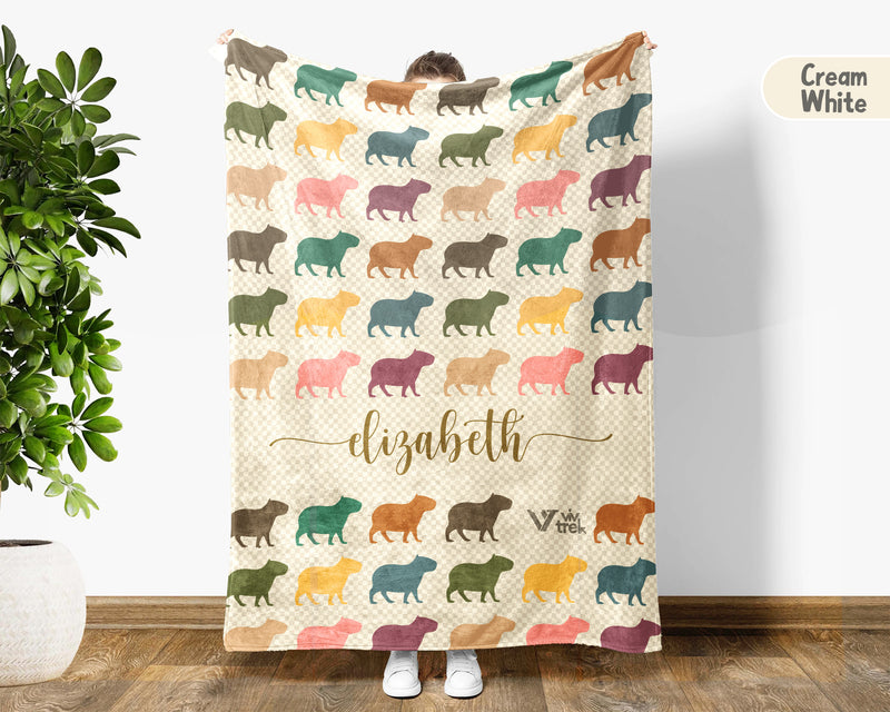 Custom Name Capybara Blanket – Vintage Style Animal Lover Throw