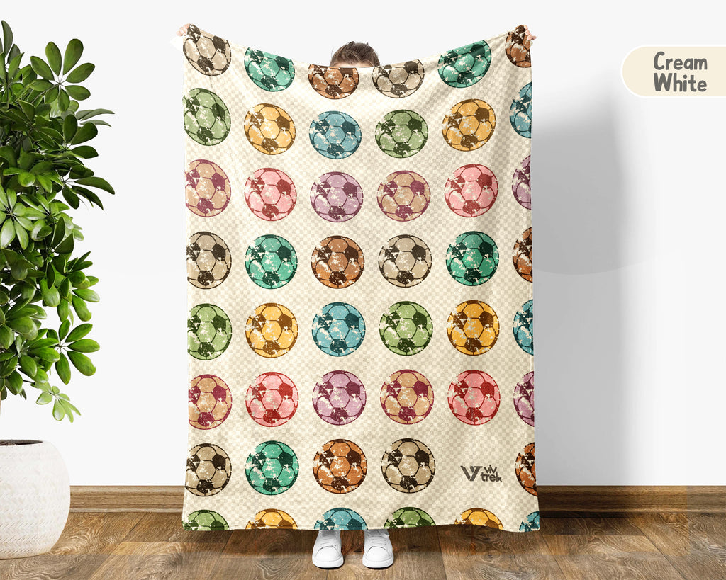 Retro Soccer Blanket Gift Cozy Sports Throw Soft Football Graphic Decor Unique Player Gift for Match Day Fans