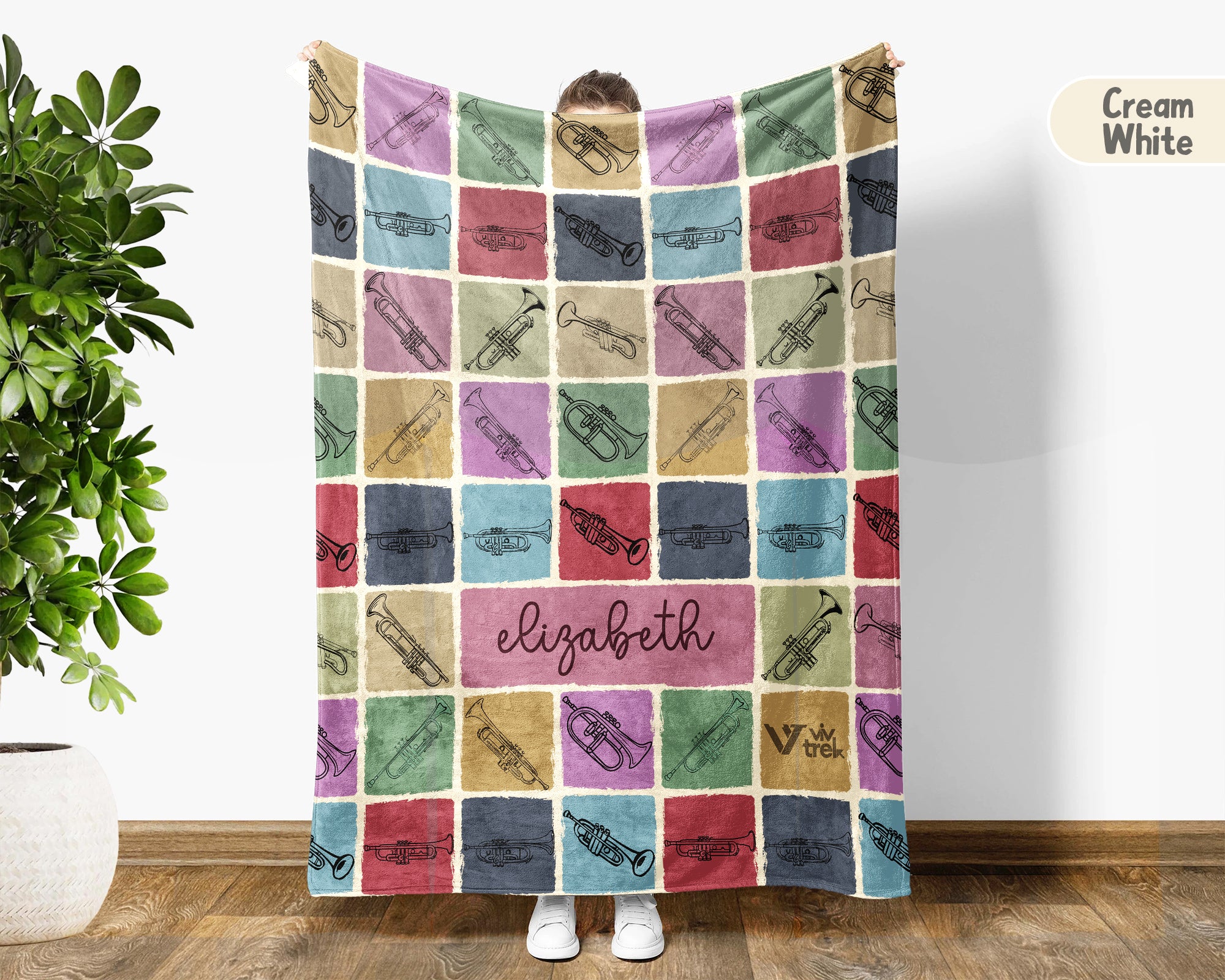 Personalized Trumpet Blanket – Custom Name Cozy Throw for Music Lovers