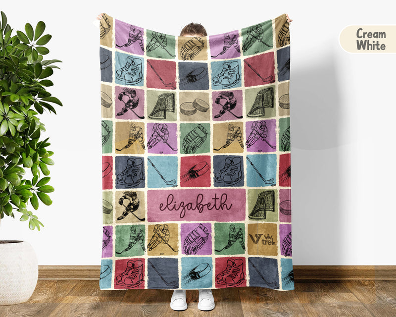 Personalized Ice Hockey Blanket Cozy Custom Name Throw Soft Sports Decor Unique Hockey Lover Gift for Fans and Players