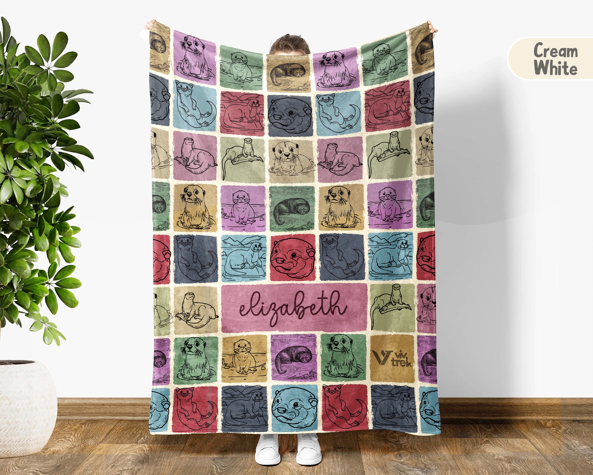 Personalized Name Otter Blanket, Vintage Sea Life Throw for Animal Lovers