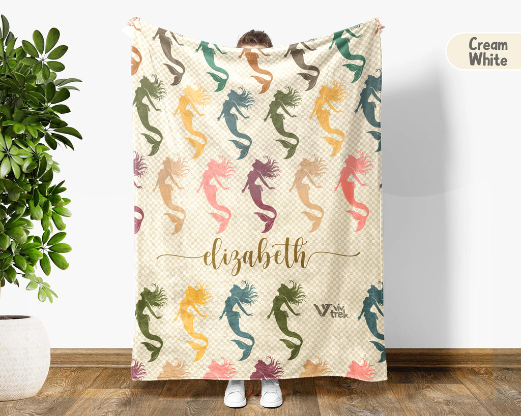 Personalized Mermaid Blanket with Custom Name Cozy Fantasy Ocean Throw for Kids Girls Cute Gift Magical Bedroom Decor