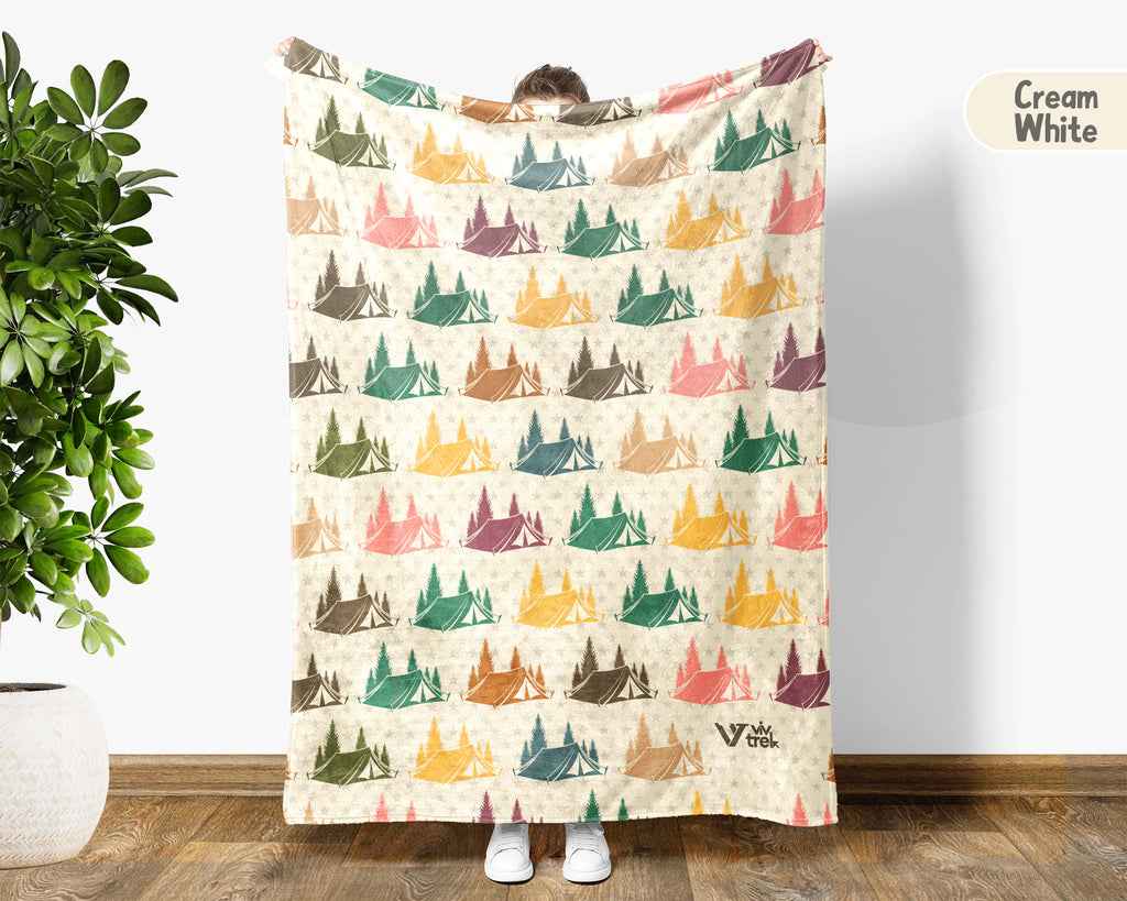 Retro Camping Throw Cozy Adventure Blanket Soft Nature Travel Decor Unique Campfire Gift for Outdoor Lovers