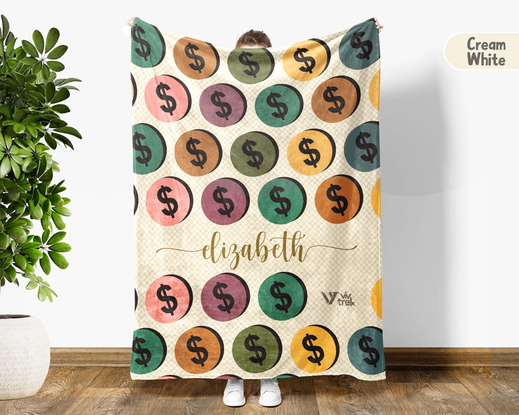 Personalized Name Numismatics Blanket, Custom Retro Coin Collection Throw for Bullion Enthusiasts, Cozy Hobby Room Decor