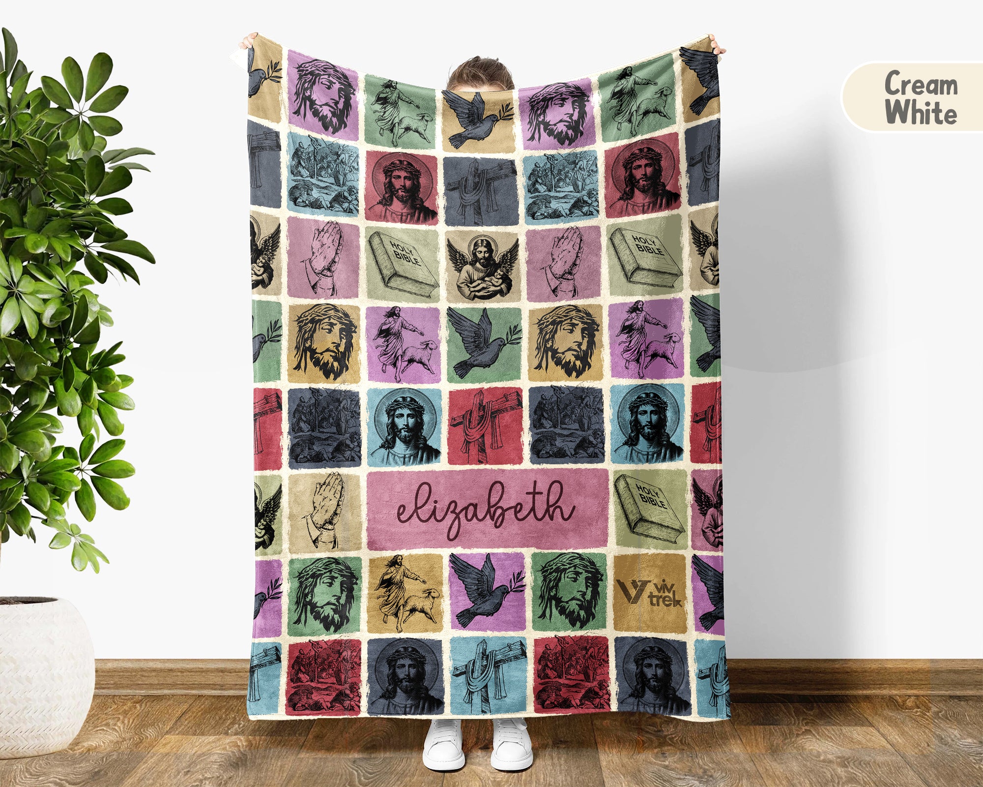 Custom Retro Christian Jesus Blanket Personalized Name, Cozy Faith Throw Gift for Believers, Religious Home Decor