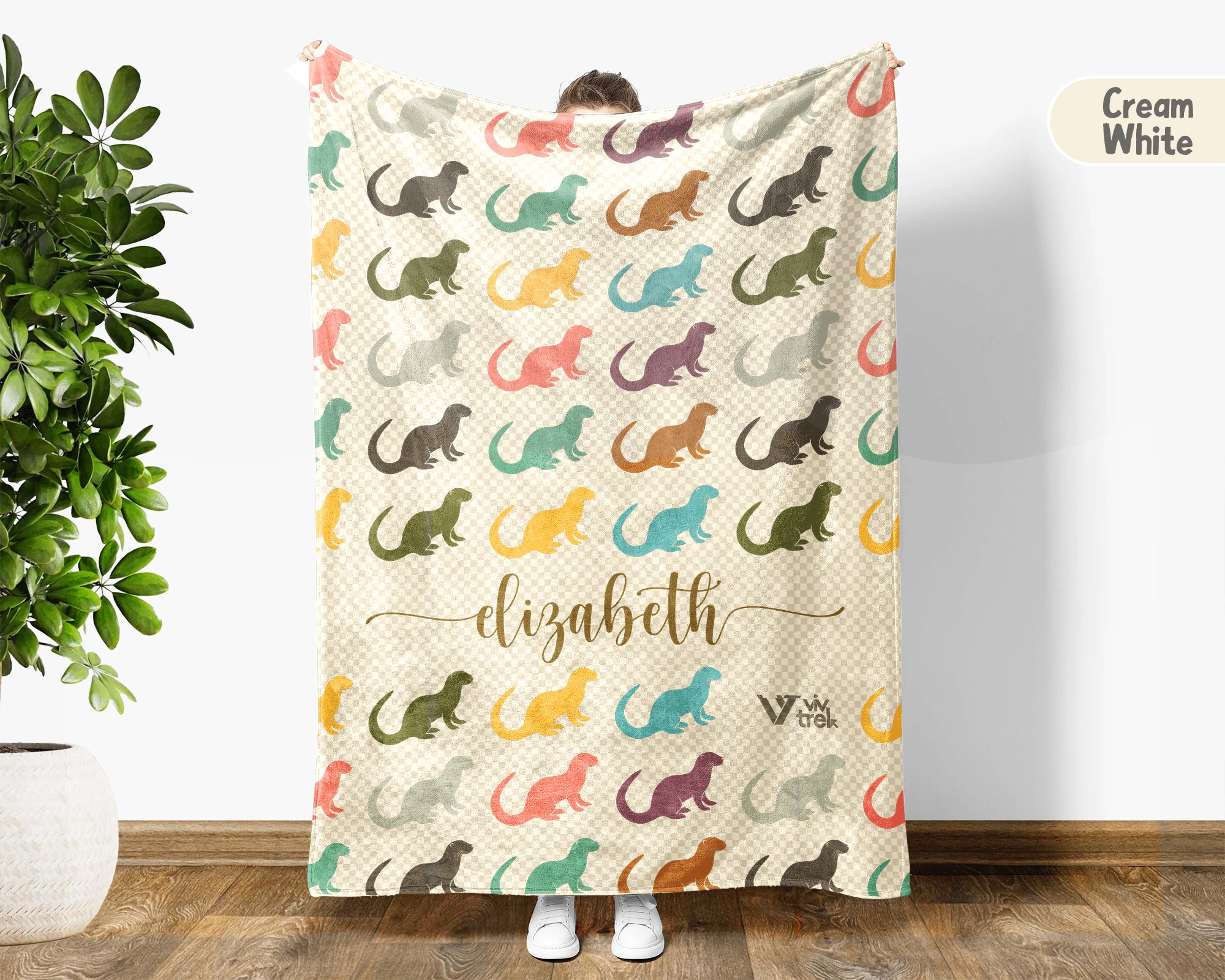 Custom Name Otter Blanket, Cozy Vintage Otter Throw for Home and Living Room