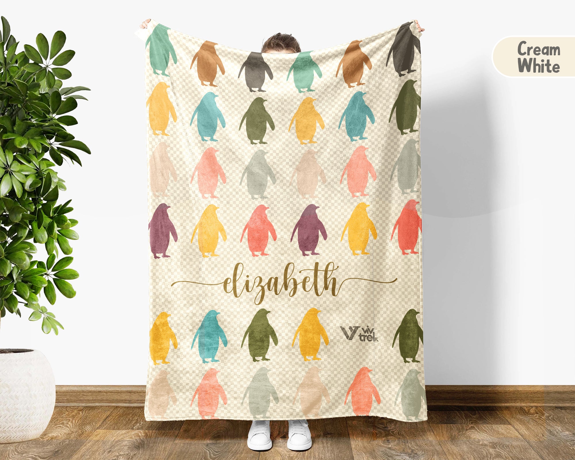 Custom Name Penguin Lover Blanket Vintage Ocean Throw Cozy Personalized Gift Soft Arctic Animal Decor for Home