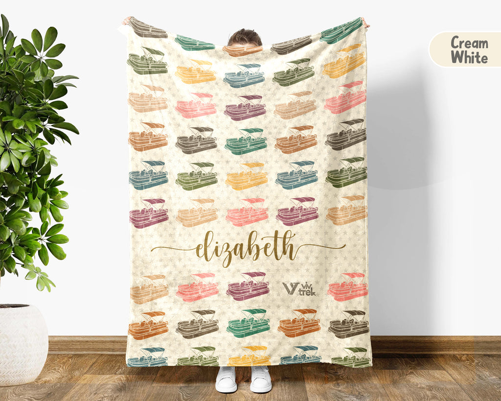 Custom Name Nautical Pontoon Captain Blanket, Retro Boat Lover Throw for Lake Life Fans, Cozy Marine Inspired Home Decor Gift