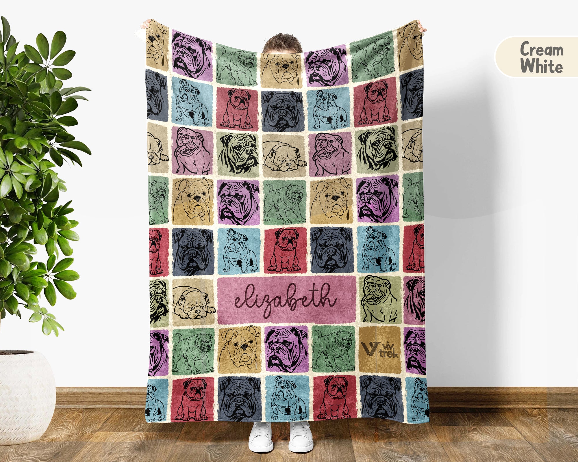 Personalized Bulldog Lover Blanket – Custom Name Vintage Dog Throw