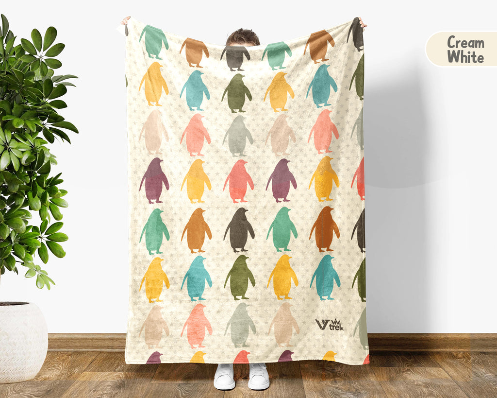 Retro Penguin Blanket Gift Cozy Ocean Animal Throw Soft Kawaii Decor Unique Arctic Inspired Blanket for Wildlife Lovers