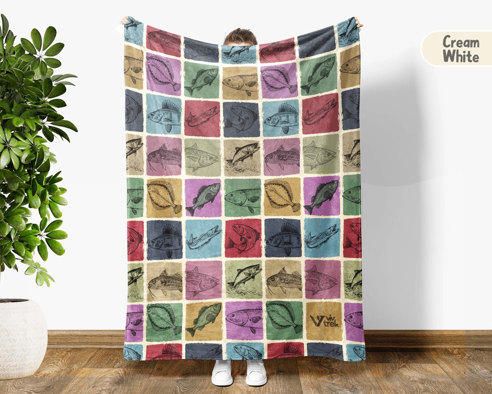Vintage Fishing Lover Blanket for Anglers, Cozy Fish Throw Gift for Fisherman Dad and Rustic Lake Cabin Decor