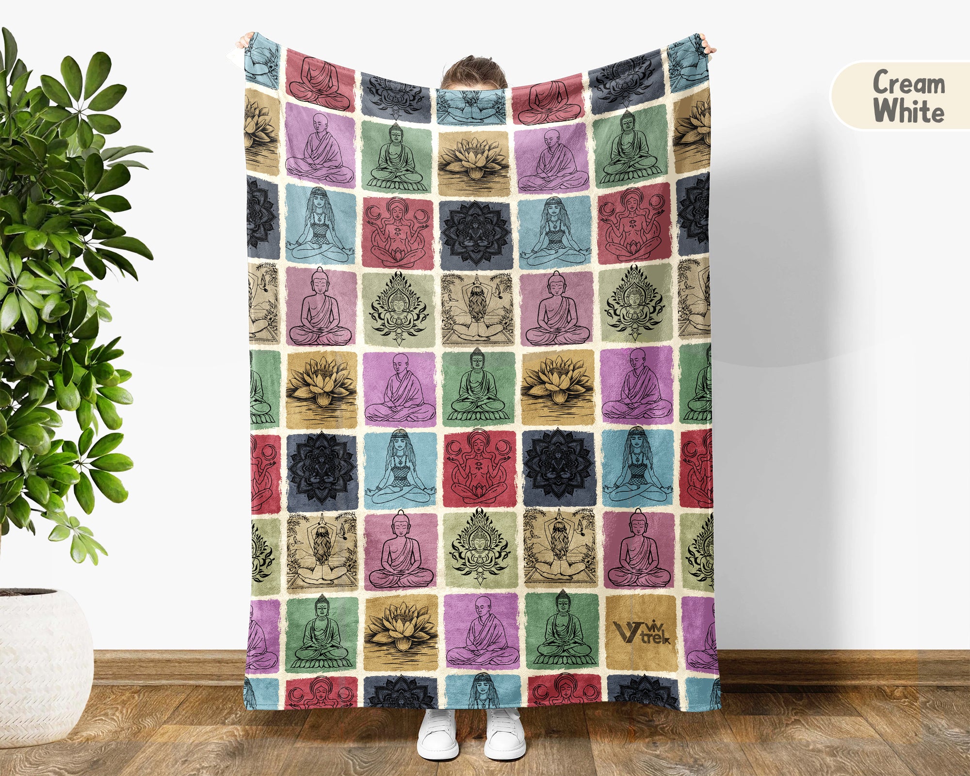 Vintage Yoga Lover Blanket, Retro Meditation Throw for Cozy Mindfulness and Zen Yoga Decor Gifts