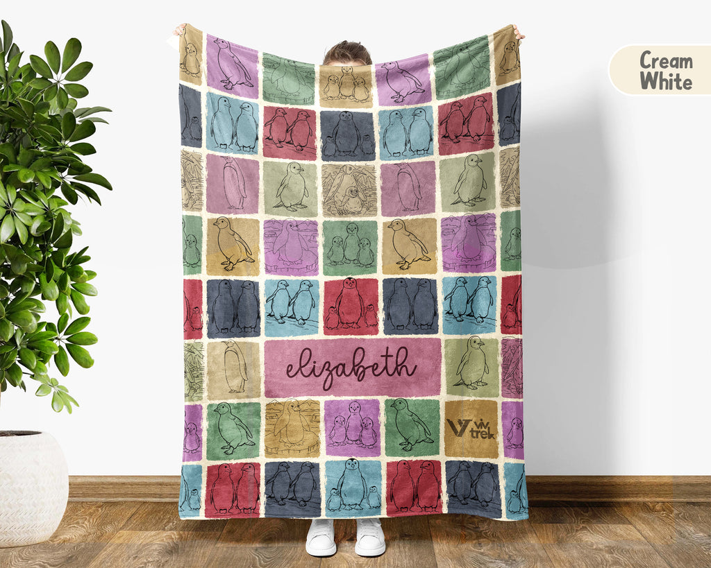 Personalized Penguin Blanket Cozy Custom Name Throw Soft Ocean Animal Decor Unique Kawaii Gift for Penguin Lovers