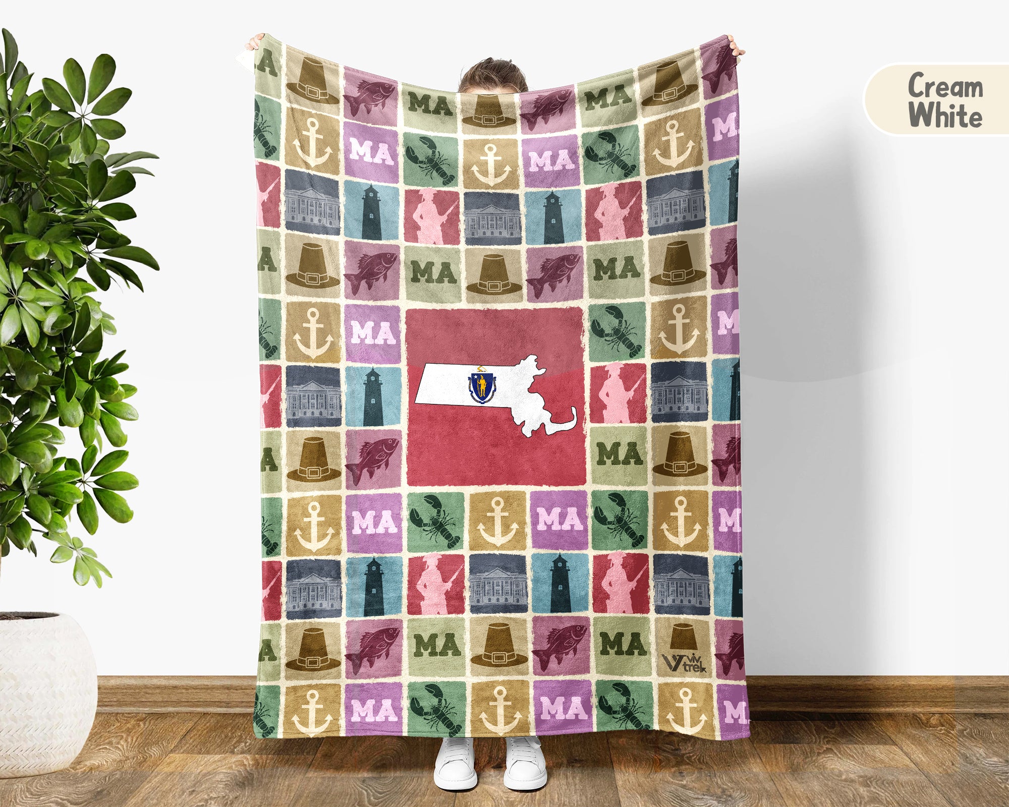Retro Massachusetts Blanket, Patriotic 4th of July Cozy Throw, Vintage MA Lover Fleece, American Inspired Home Decor Gift