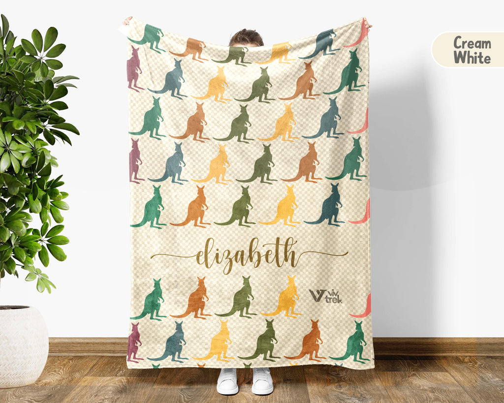 Personalized Kangaroo Blanket Custom Name Wildlife Throw Retro Animal Design Cozy Aussie Gift Unique Nature Home Decor Accent
