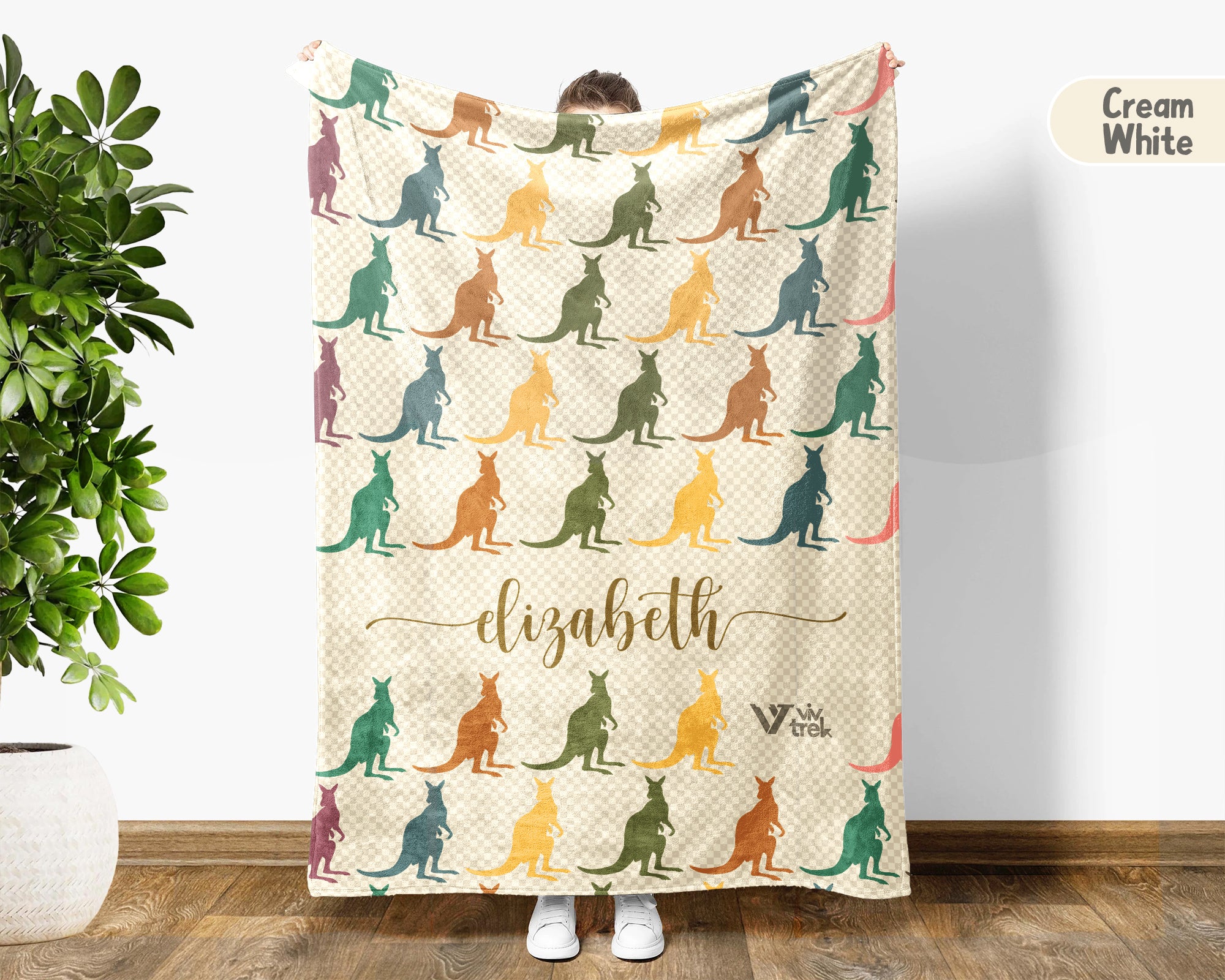 Personalized Kangaroo Blanket Custom Name Wildlife Throw Retro Animal Design Cozy Aussie Gift Unique Nature Home Decor Accent