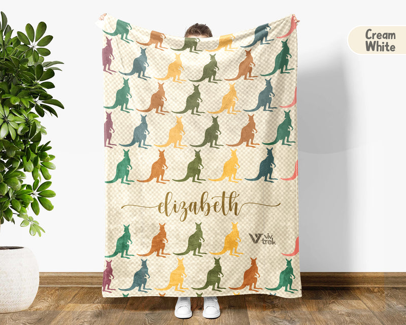 Personalized Kangaroo Blanket Custom Name Wildlife Throw Retro Animal Design Cozy Aussie Gift Unique Nature Home Decor Accent