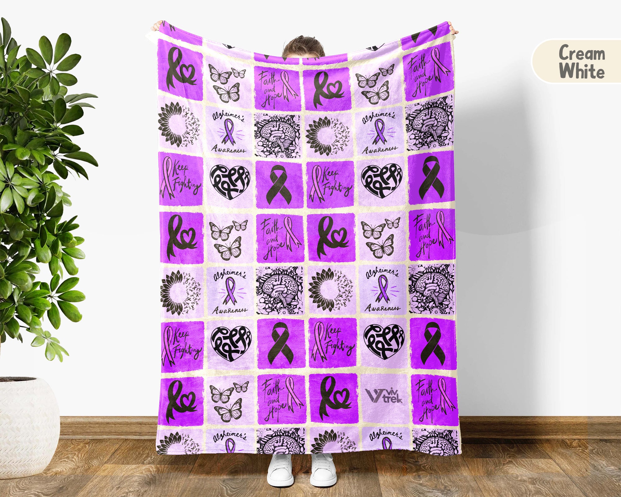 Alzheimer’s Awareness Battle Blanket for June, Cozy Distressed Throw for Patients, Caregivers & Family, Meaningful Support Gift