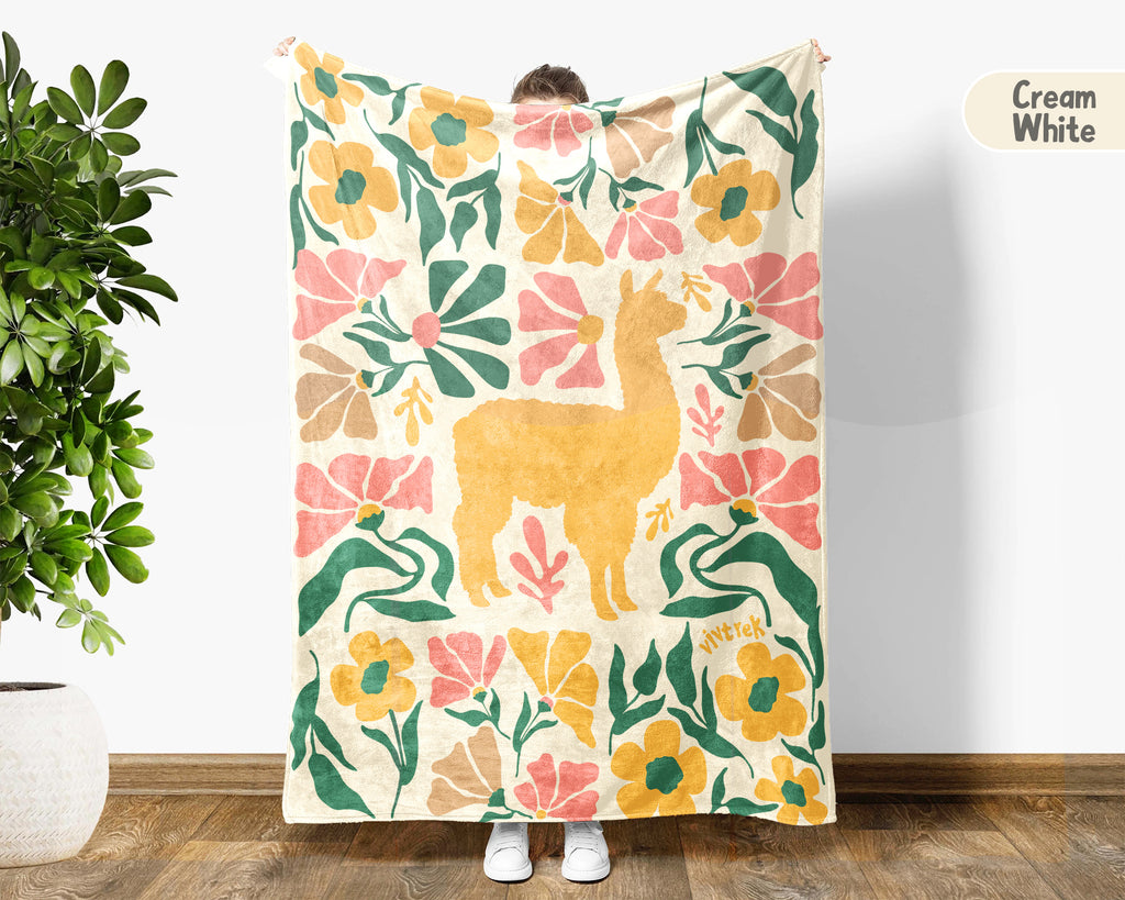 Floral Llama Blanket – Cozy Wildflower Throw for Animal Lovers