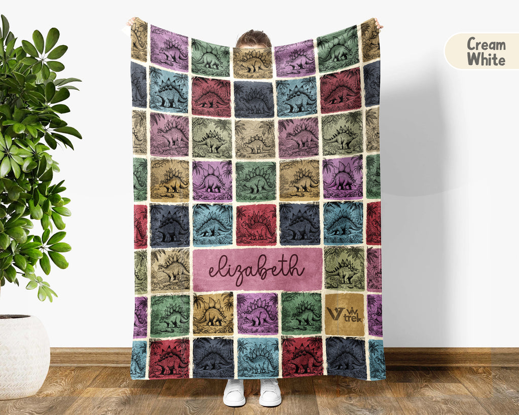 Custom Stegosaurus Blanket Personalized Name Retro Dino Throw Cozy Prehistoric Animal Decor Unique Paleontology Gift