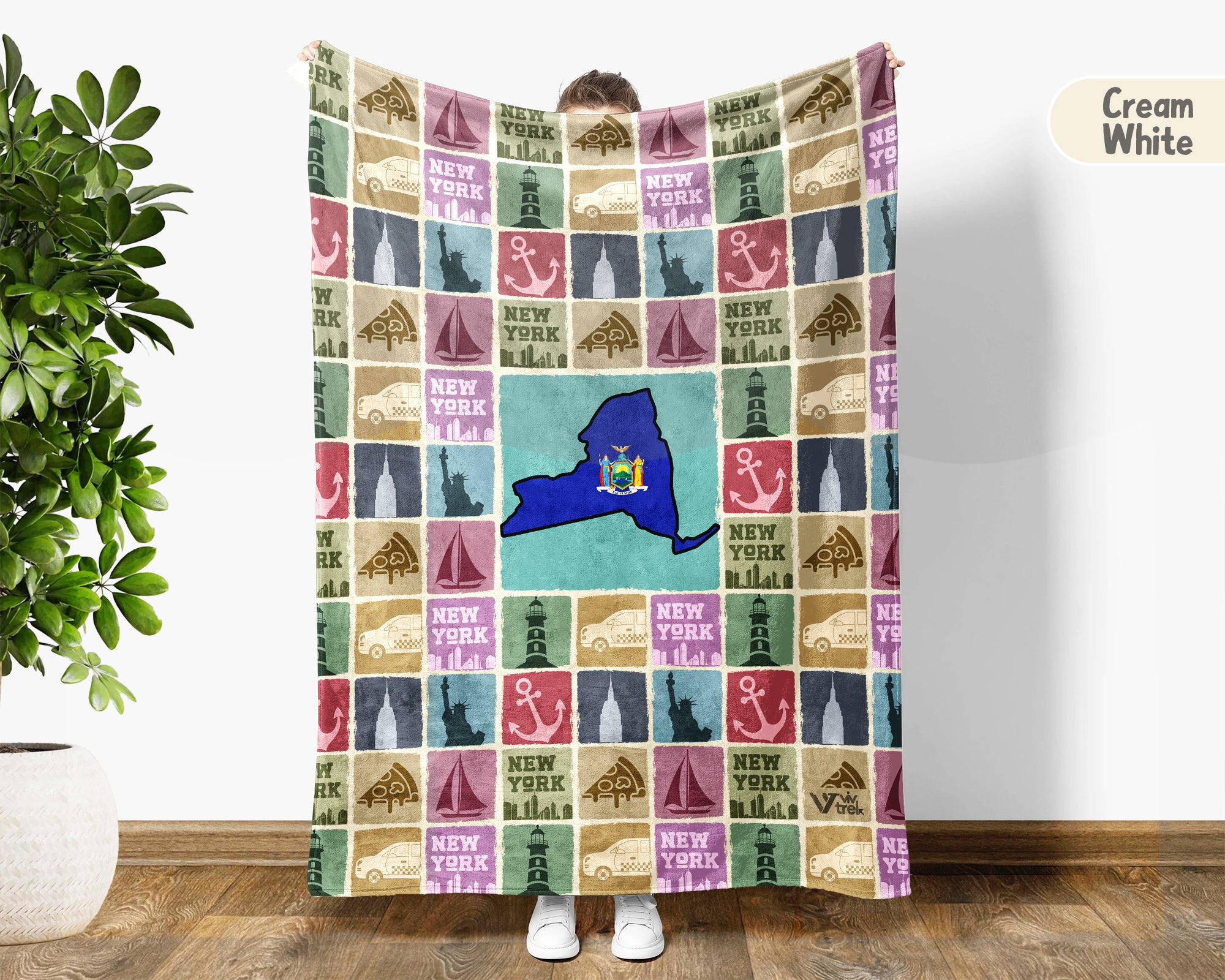 Retro New York Blanket, 4th of July Cozy Patriotic Throw, Vintage NY Lover Fleece, Empire State Inspired American Home Gift