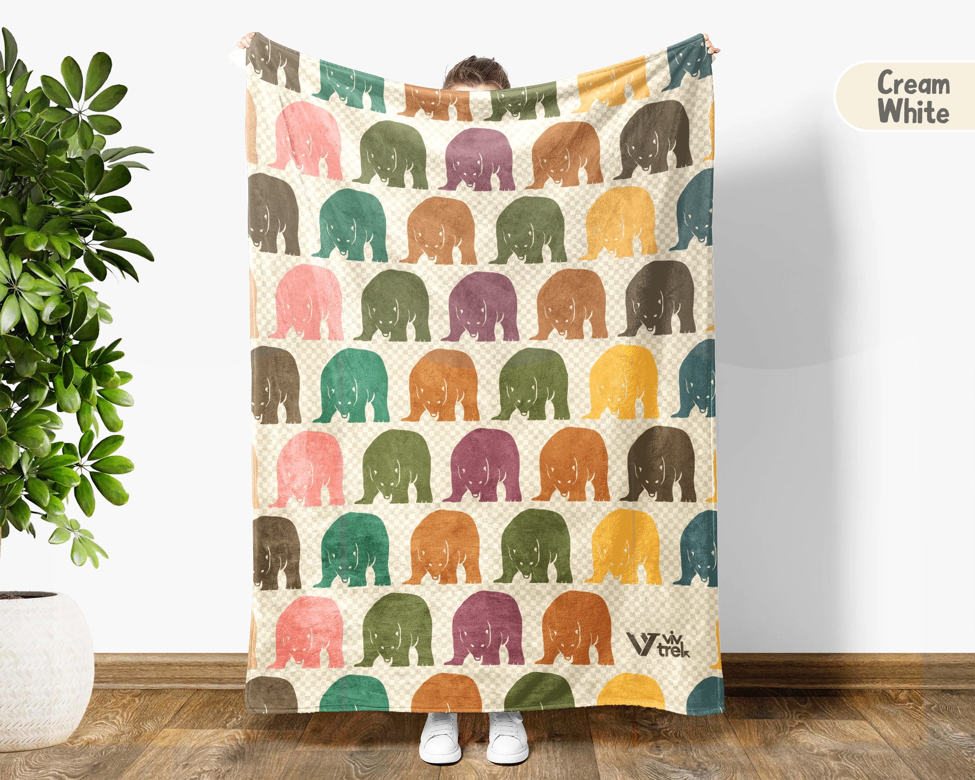 Retro Polar Bear Blanket Gift Arctic Wildlife Throw Cozy Bear Lover Blanket Unique Animal Print Home Decor Gift Idea