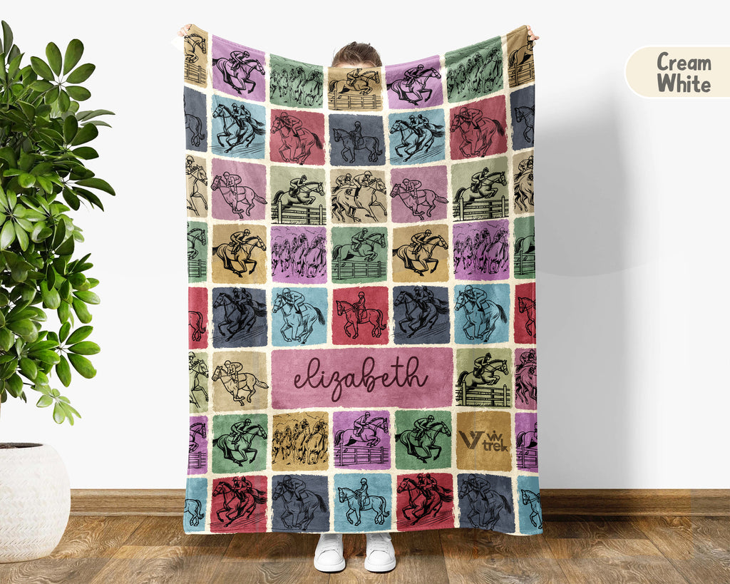 Personalized Horse Racing Blanket Cozy Custom Name Throw Soft Equestrian Decor Unique Racing Fan Gift for Home