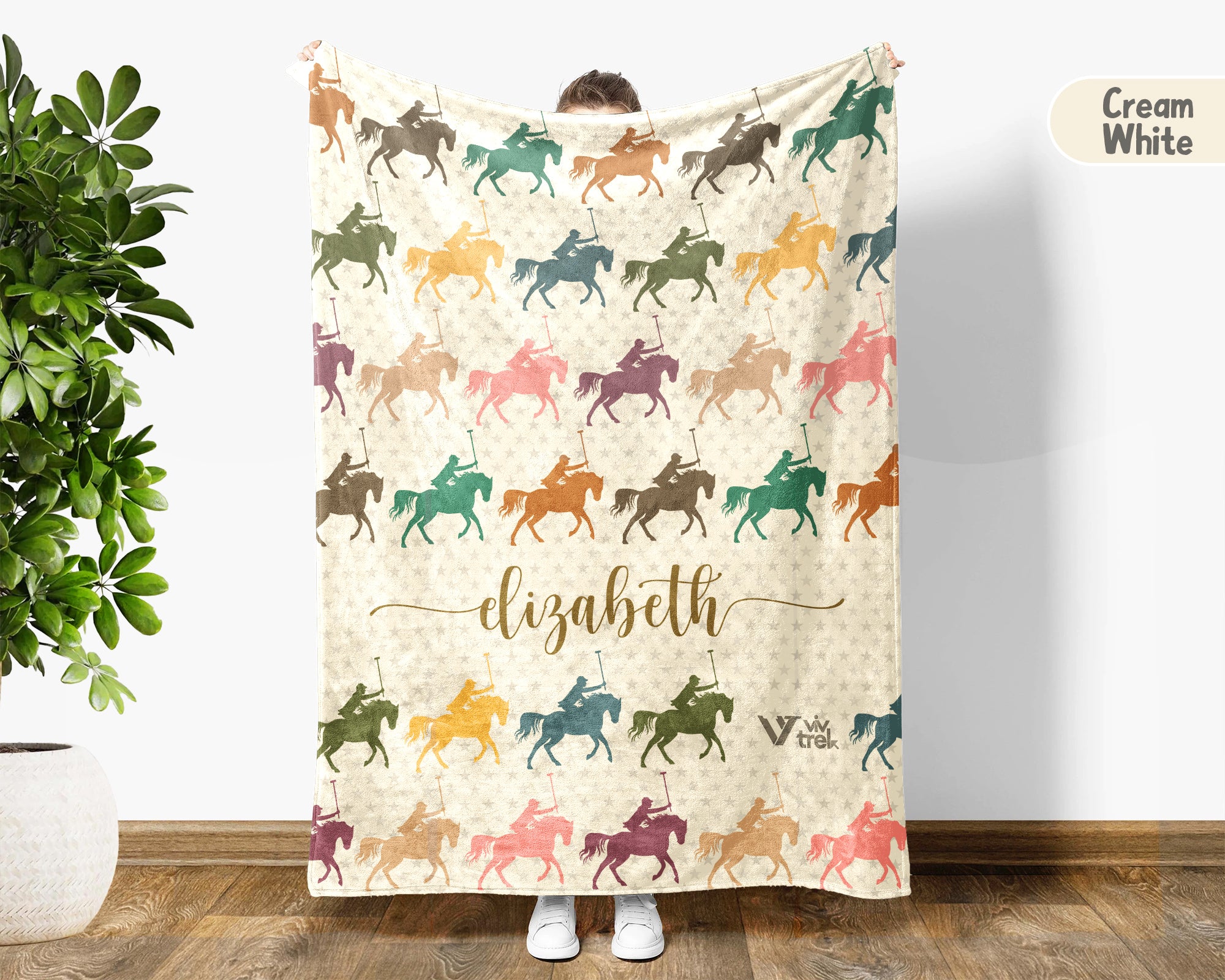 Custom Name Polo Blanket, Cozy Retro Equestrian Throw for Horse Enthusiasts