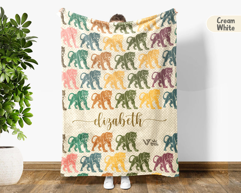 Personalized Panther Blanket with Custom Name Vintage Big Cat Throw Cozy Animal Print Gift Wildlife Lover Home Decor