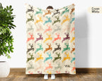 Retro Reindeer Blanket for Woodland Decor, Cozy Rustic Wildlife Throw Gift for Forest and Cabin Style Homes