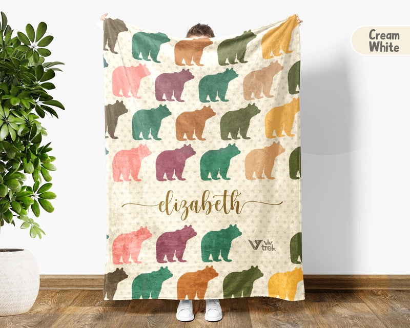 Personalized Bear Blanket Custom Name Wildlife Throw Retro Animal Graphic Cozy Rustic Home Decor Unique Nature Inspired Gift