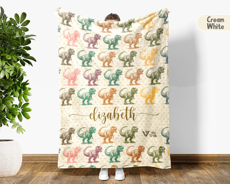 Personalized T-Rex Blanket Custom Name Dino Throw Retro Tyrannosaurus Decor Cozy Gift Unique Prehistoric Home Accent