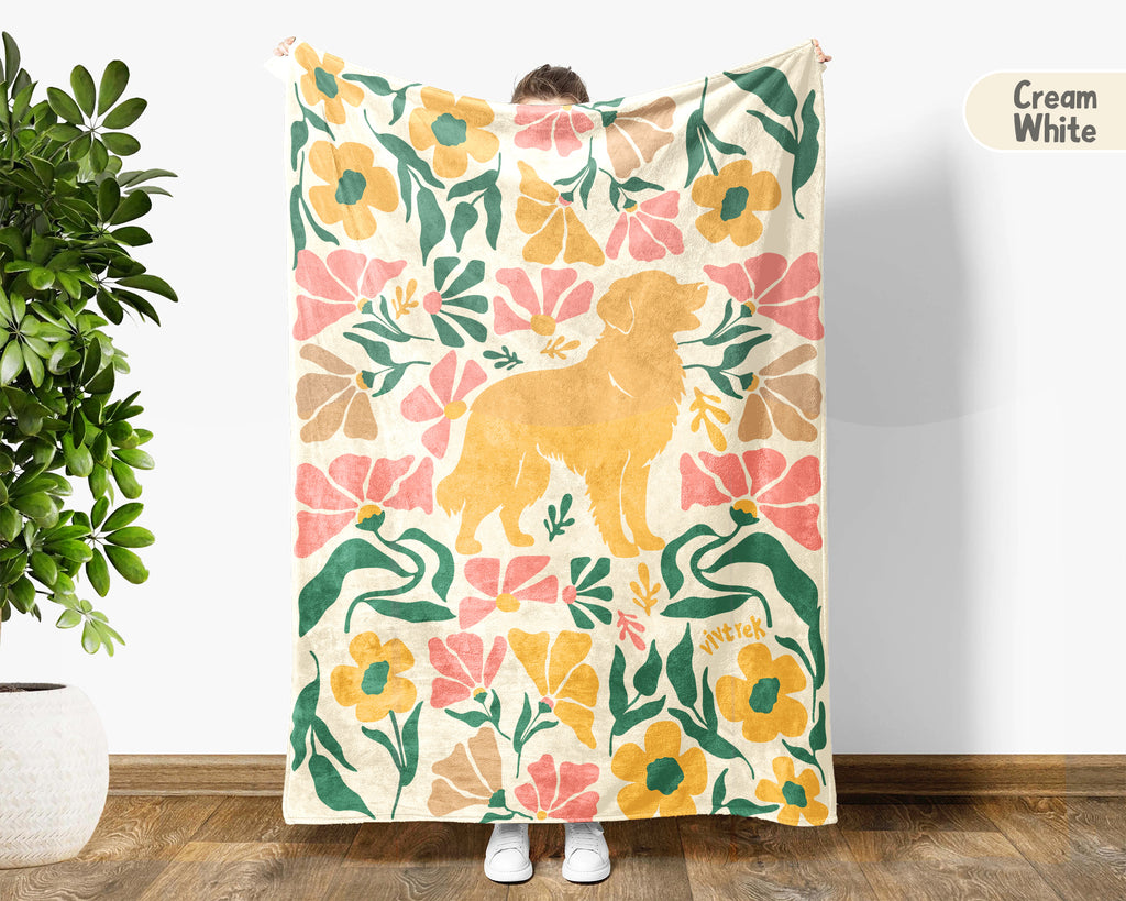 Floral Golden Retriever Blanket – Cozy Dog Lover Throw Gift