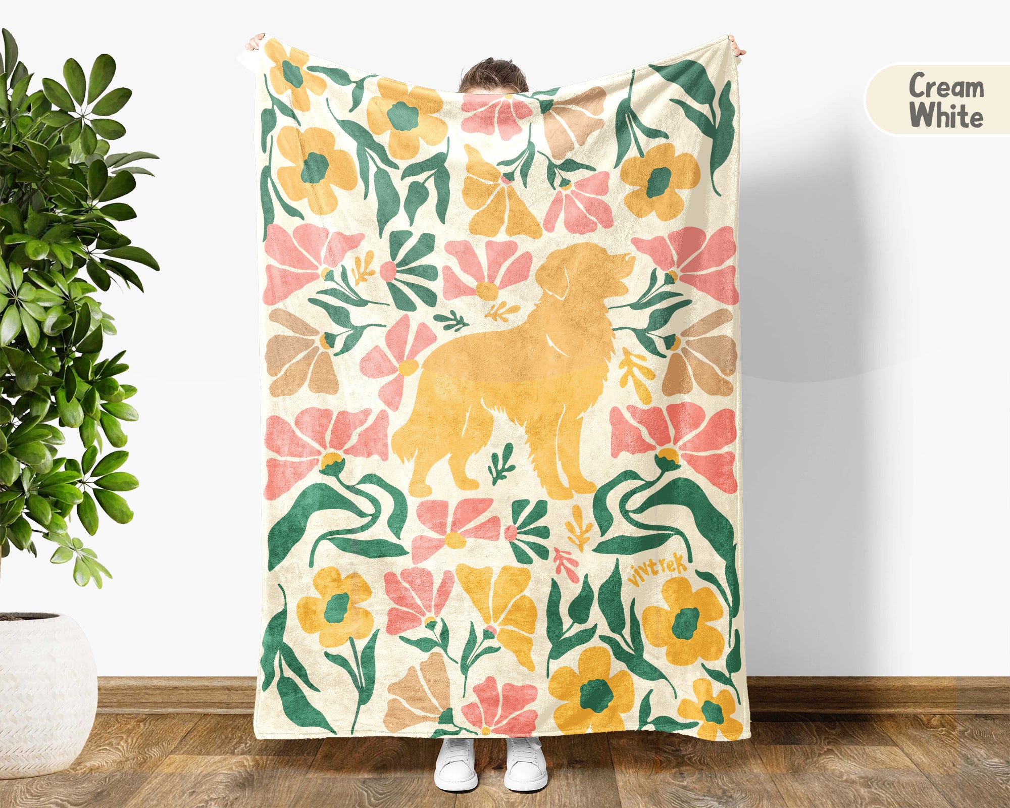 Floral Golden Retriever Blanket – Cozy Dog Lover Throw Gift