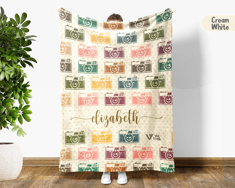 Custom Name Camera Lover Blanket Vintage Photo Throw Cozy Personalized Gift Soft Creative Decor for Photographer Home