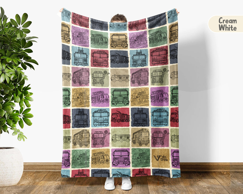 Vintage Fire Truck Blanket – Cozy Kids Firefighter Throw Gift