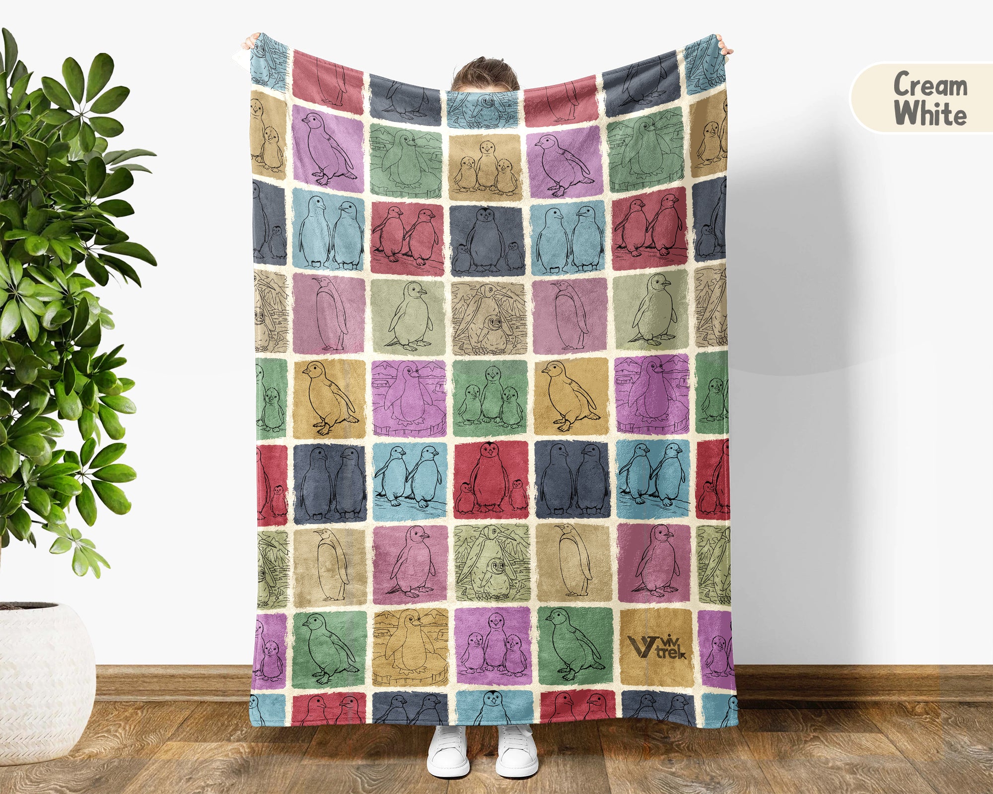Vintage Penguin Blanket Gift Cozy Ocean Animal Throw Soft Kawaii Decor Unique Arctic Inspired Blanket for Penguin Lovers