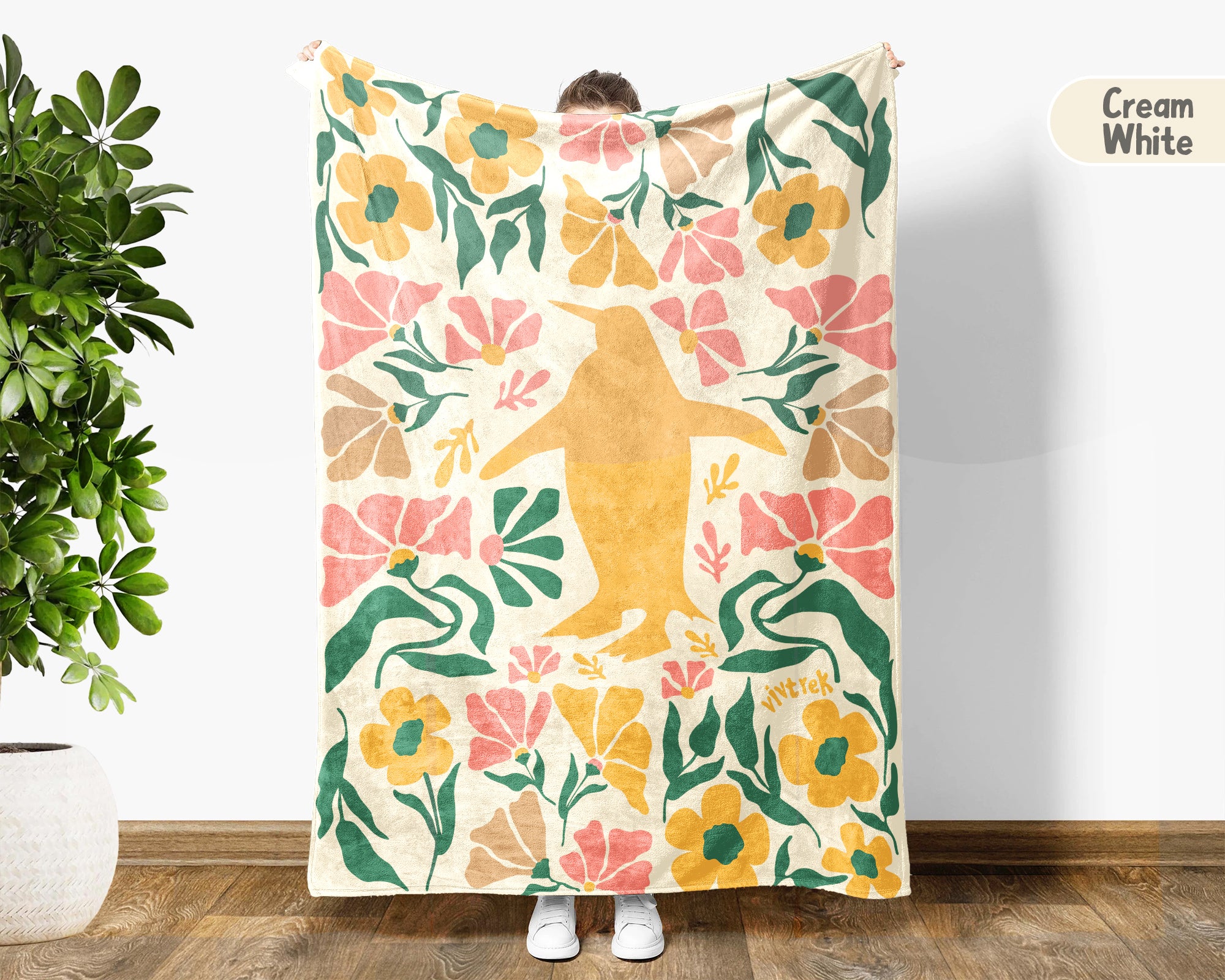 Floral Penguin Blanket – Cozy Vintage Ocean Animal Throw Gift