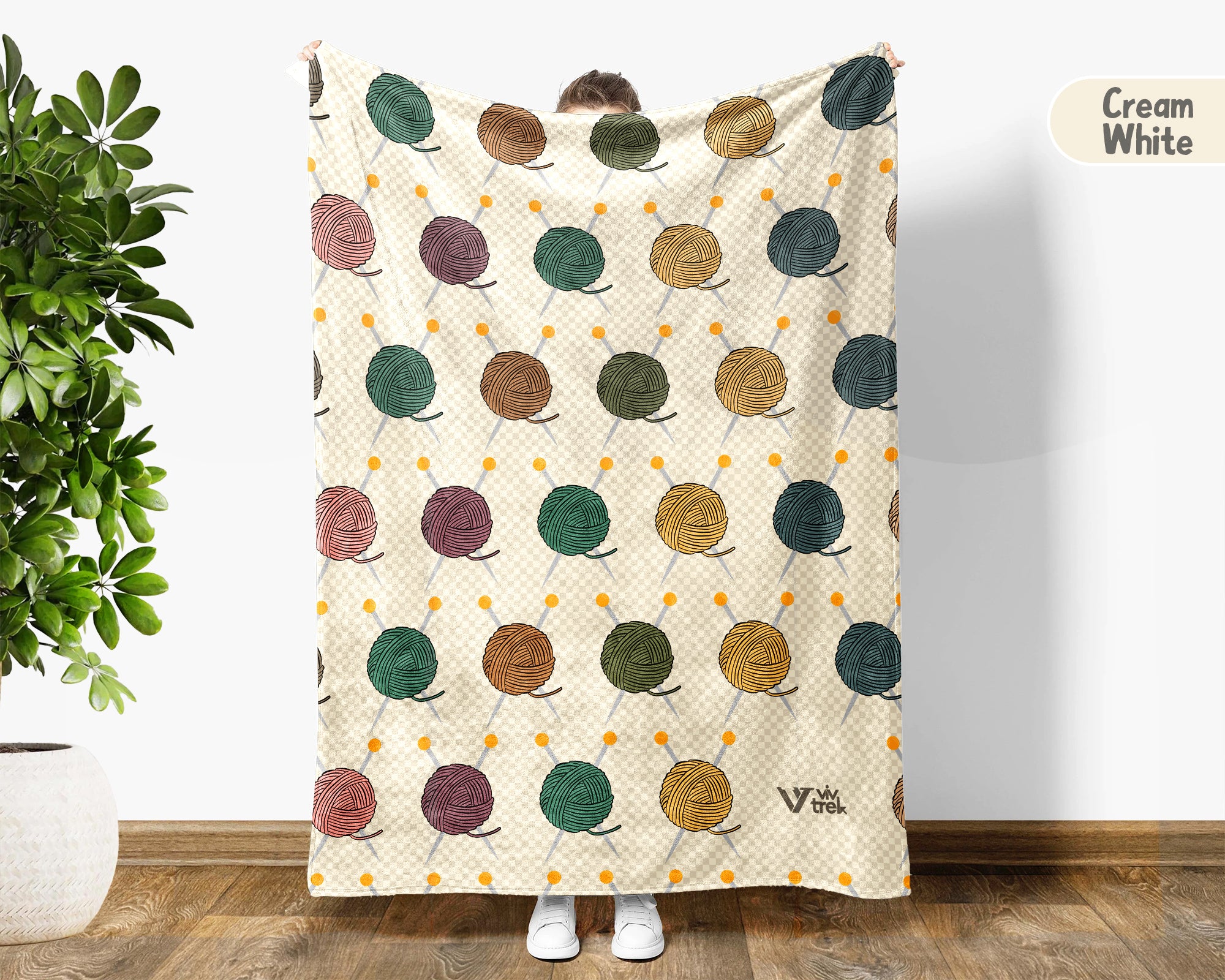 Retro Knitting Lover Blanket, Vintage Yarn Crochet Throw for Crafters, Cozy Needlework Gift and Home Accent