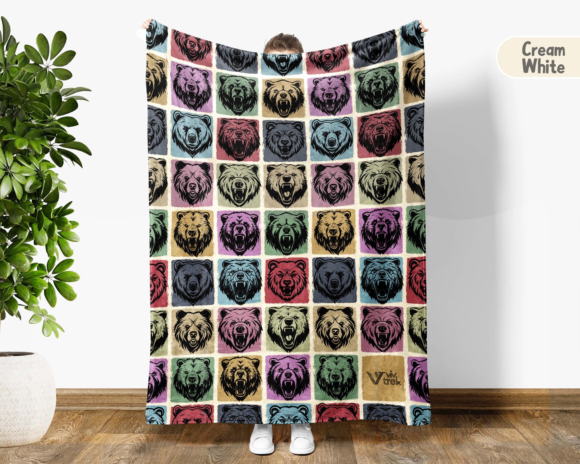 Vintage Bear Head Blanket Retro Wildlife Throw Cozy Rustic Animal Lover Gift Fleece Blanket Nature Inspired Home Decor