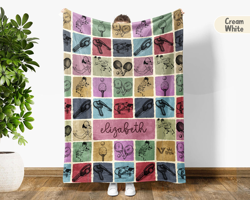 Personalized Table Tennis Blanket Cozy Custom Name Throw Soft Ping Pong Sports Decor Unique Gift for Fans