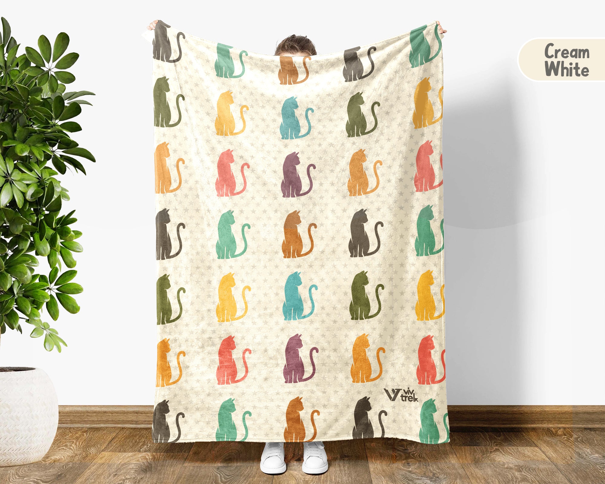 Retro Cat Lover Blanket Cute Kitty Throw Cozy Pet Gift Soft Cat Decor Unique Feline Home Accent for Animal Lovers