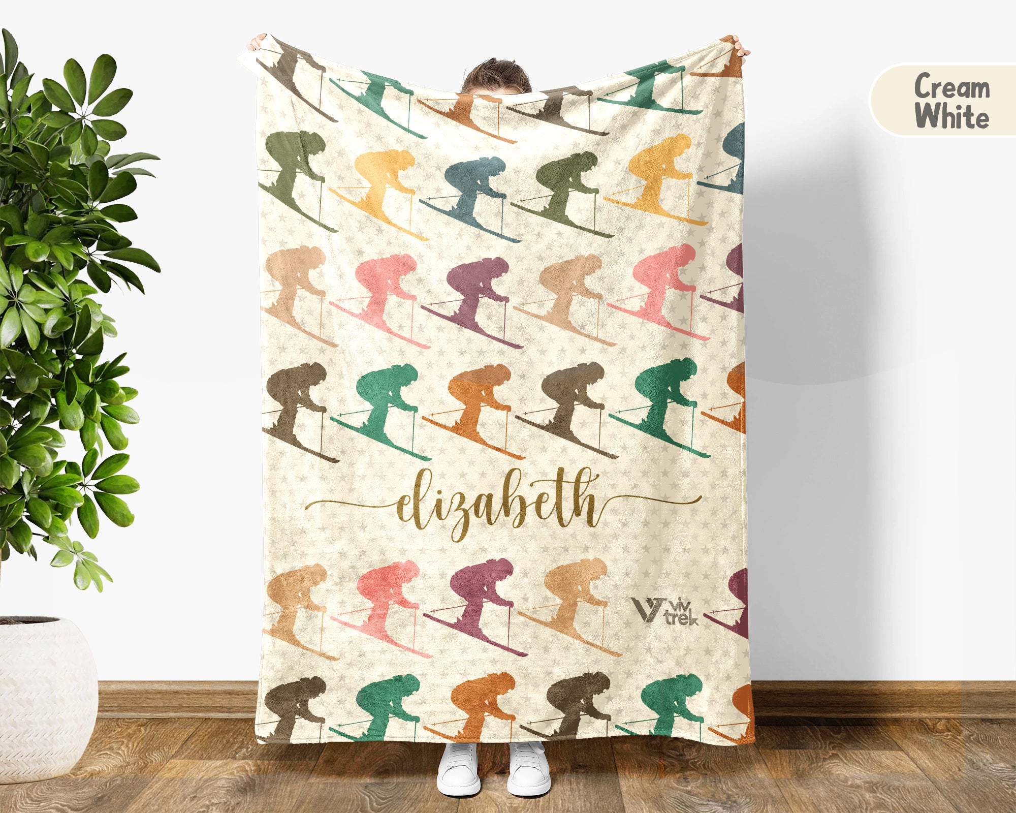 Custom Name Ski Lover Blanket Winter Sports Throw Cozy Personalized Gift Soft Snow Adventure Decor for Cabin Home