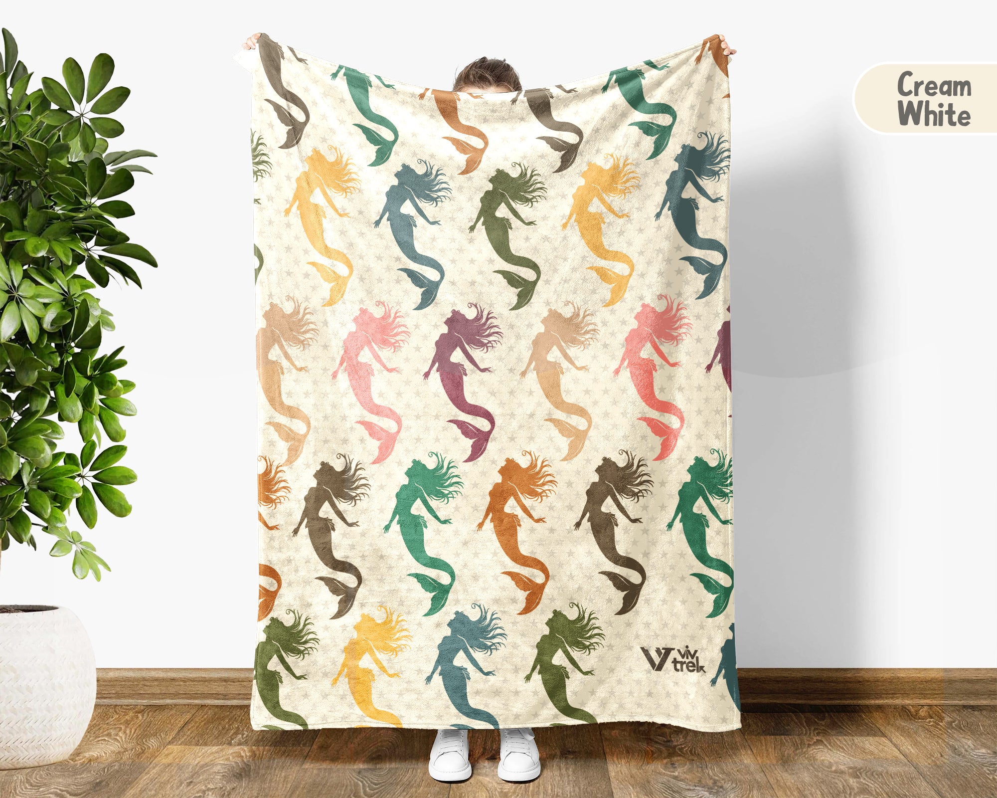Mermaid Throw Blanket for Girls, Fantasy Ocean Cozy Blanket, Underwater Theme Kids Blanket, Cute Magical Gift for Bedroom