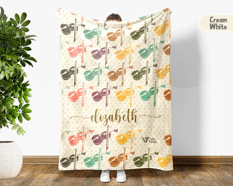 Custom Name Violin Blanket Personalized Vintage Music Lover Throw Cozy Musician Gift Violin Player Decor Blanket for Home and Gifts