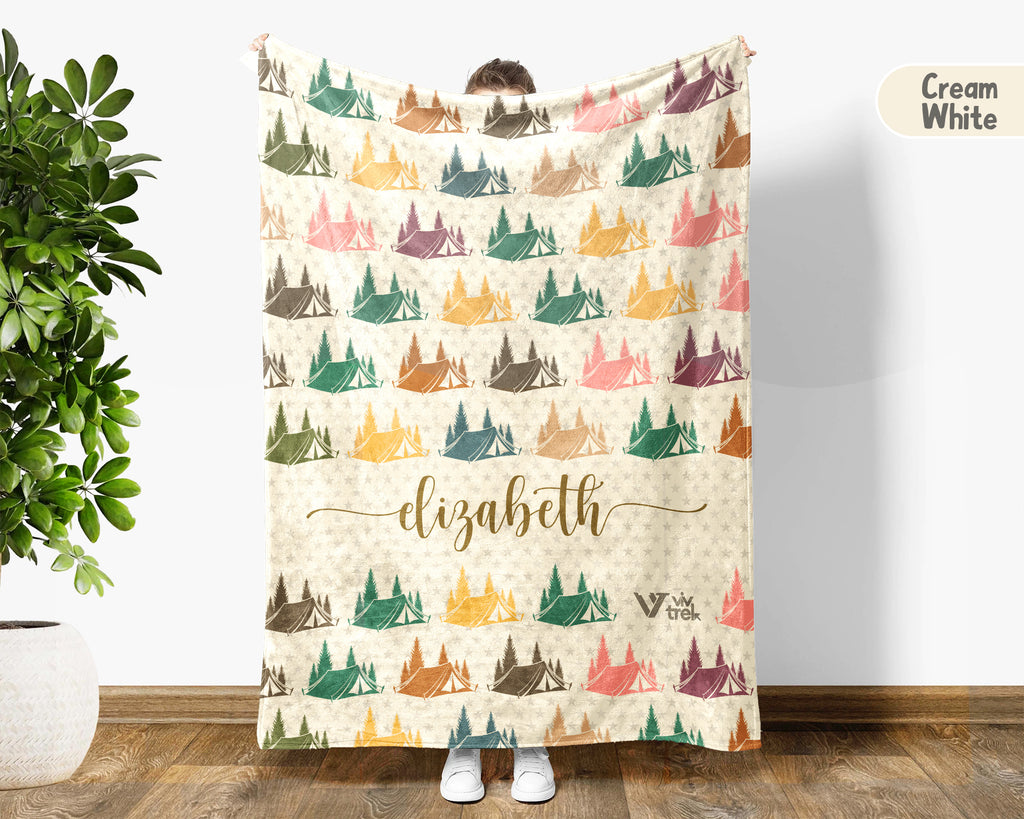 Custom Name Camping Blanket, Personalized Nature Throw, Cozy Outdoor Gift for Campers, Travelers, and Hikers