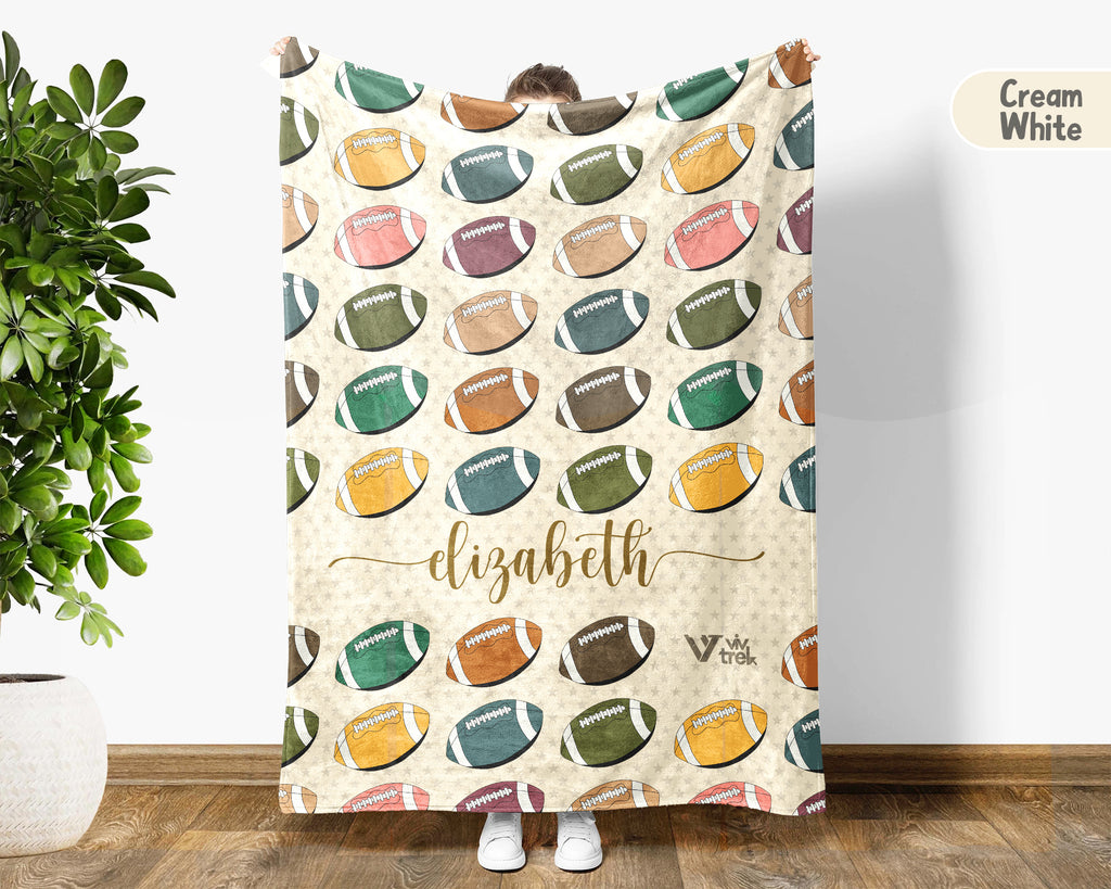 Custom Retro Football Blanket, Personalized Sports Throw for Athlete Fans Game Room Decor and Cozy Gift Ideas