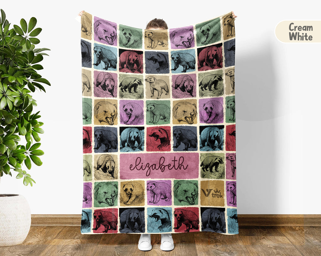 Personalized Name Honey Badger Blanket – Cozy Vintage Wildlife Throw