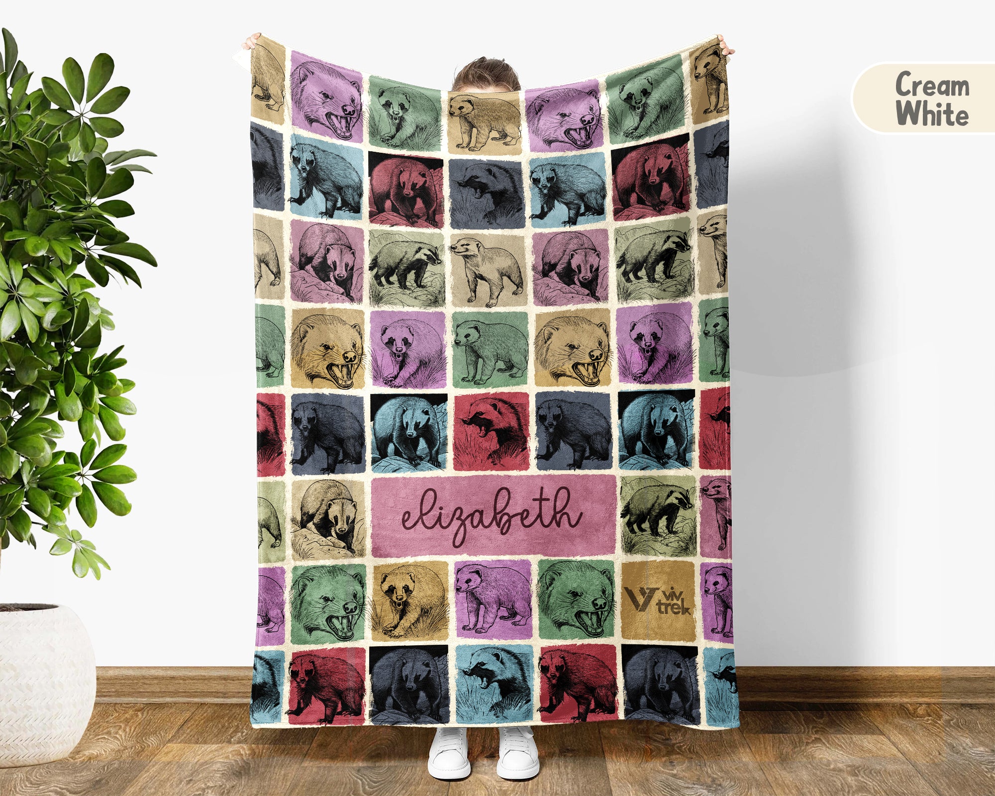 Personalized Name Honey Badger Blanket – Cozy Vintage Wildlife Throw