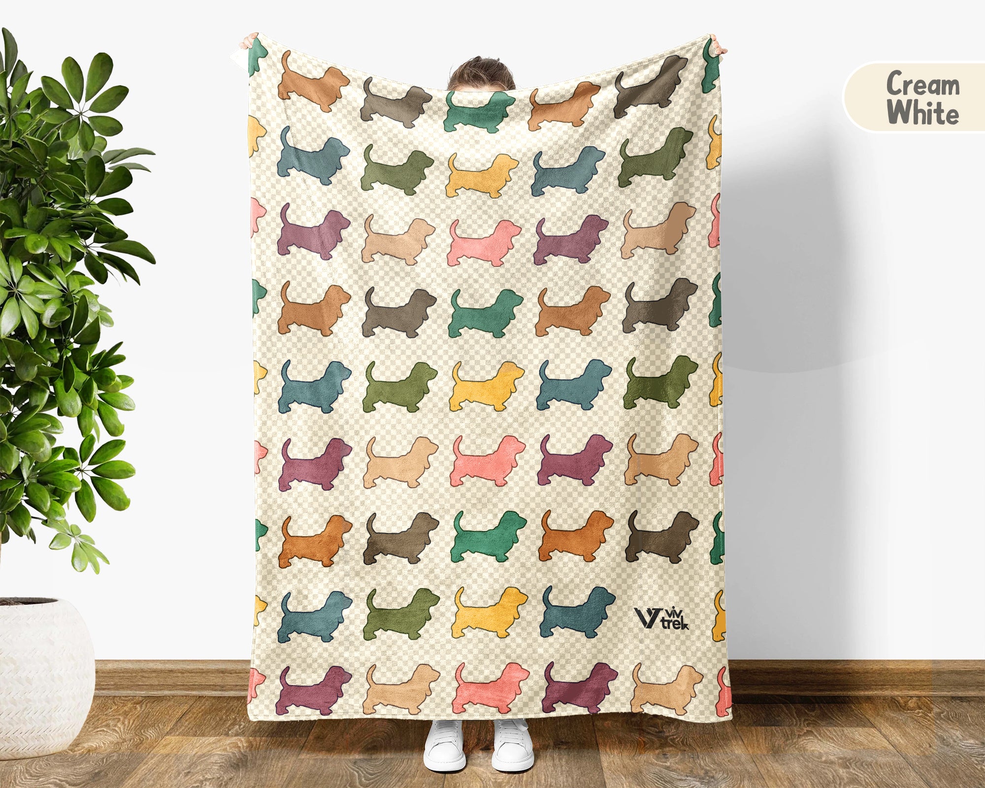 Retro Basset Hound Dog Throw Blanket, Puppy Lover Gift, Cozy Hound Breed Home Decor, Long Ear Canine House Accessory